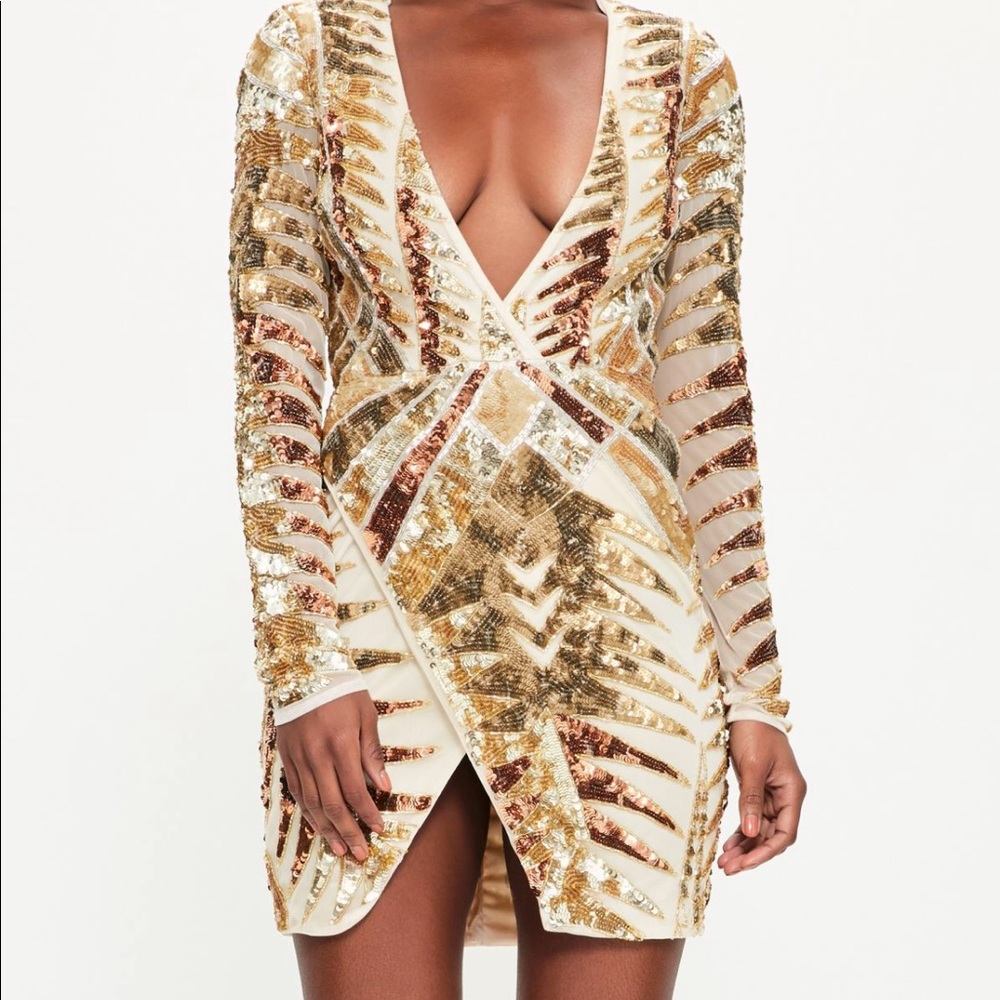 Peace + Love by Missguided Gold Mesh Sequin Dress